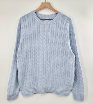 J Crew Mens Blue Cotton Cableknit Sweater Classic Crewneck Knit Pullover XL NWT